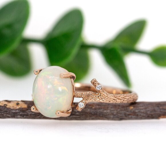 1.8cts Ethiopian Opal Ring in 14K Solid Gold with Natural Diamond Accents - Picture 6 of 9